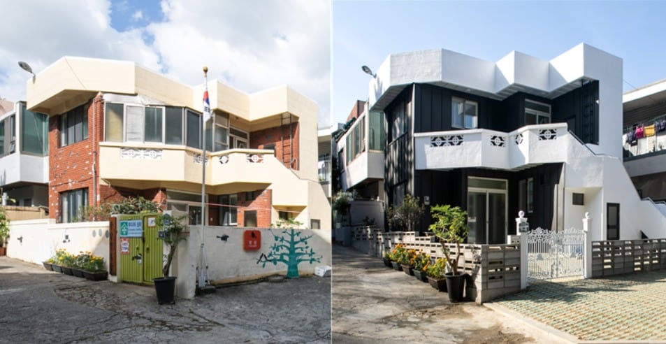 '광삼 경로당'의 시공 전(왼쪽)과 시공 후의 외관 모습./사진제공=HUGⓒ 뉴스1