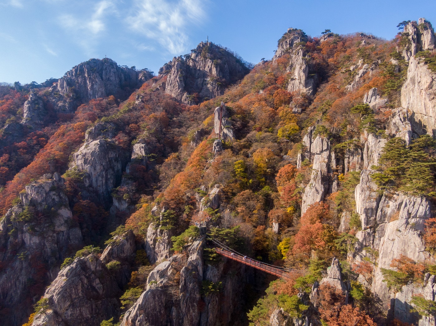 지난달 29일에 드론으로 촬영한 단풍으로 물든 대둔산 풍경. 지엔씨21 제공