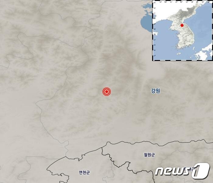 북한 강원 평강 지진 발생지점&#40;기상청 제공&#41; ⓒ 뉴스1 황덕현 기자