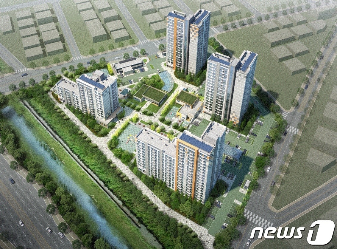 LH전북지역본부가 전북 김제시 검산동에 짓고 있는 김제대검산1블록 국민임대·행복주택 입주자를 추가 모집한다. 김제대검산1블록 조감도. /뉴스1 ⓒ News1