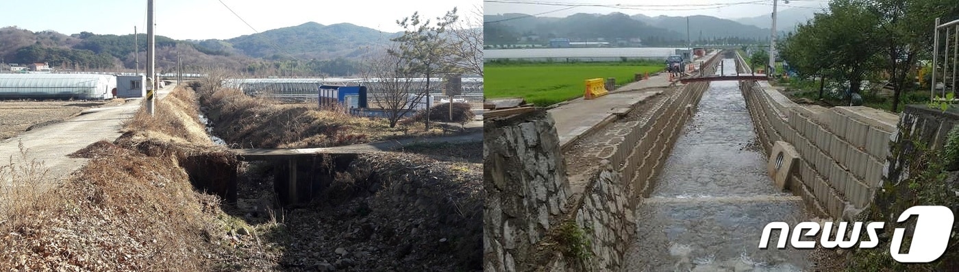 산청군 자양 소하천 준공 전(왼쪽) · 준공 후 모습(산청군 제공)ⓒ 뉴스1