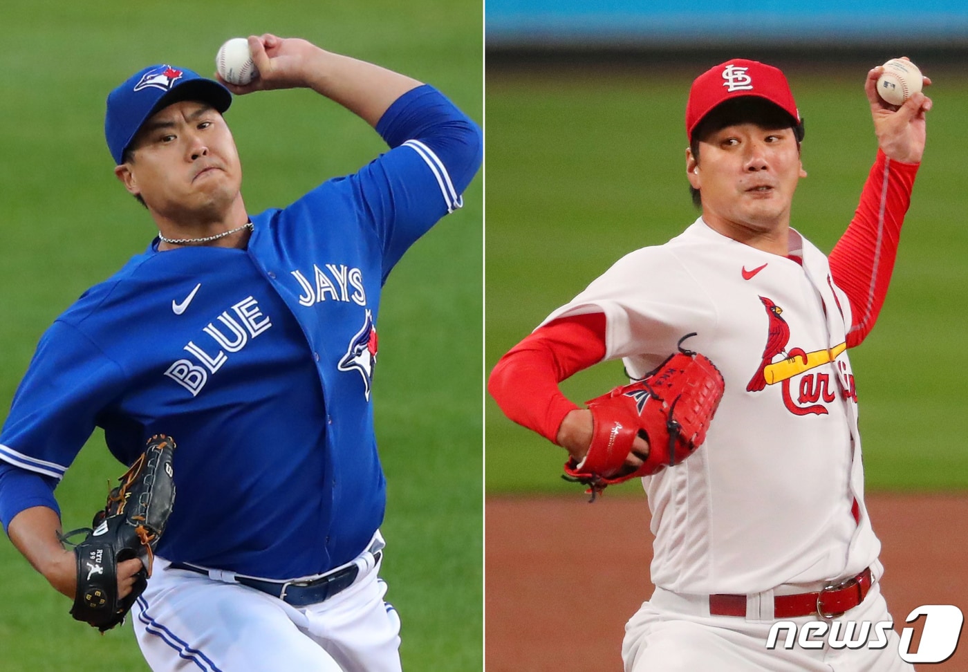 ‘코리안 몬스터’ 류현진(왼쪽, 32·토론토 블루제이스)과 'KK' 김광현(32·세인트루이스 카디널스)이 포스트시즌 등판을 앞두고 있다.ⓒ AFP=뉴스1