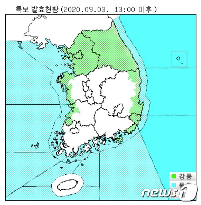 3일 오후 1시 기준 특보 발효 현황(기상청 제공) ⓒ 뉴스1 황덕현 기자