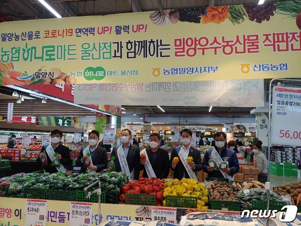 밀양지역 농산물 직거래 판매실적이 역대 최고를 기록했다. 사진은 지난해 11월 농협하나로마트울산점에서 진행된 밀양우수농산물 직판전 행사. /ⓒ 뉴스1