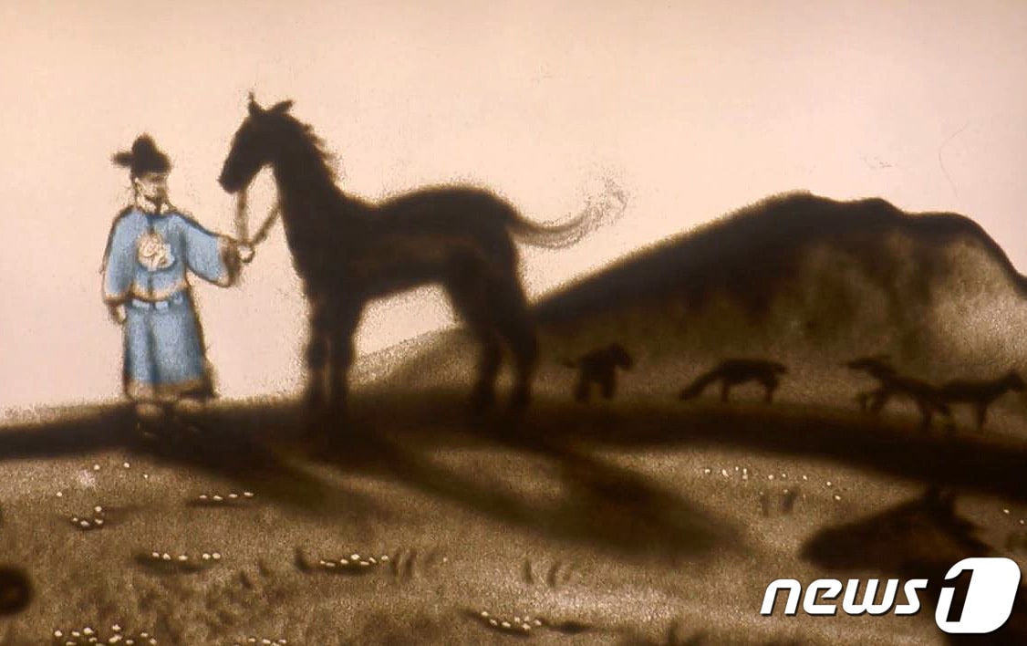 조선시대 헌마공신 김만일(1550~1632)을 그린 샌드 아트.(헌마공신 김만일 기념관 '김만일의 생애' 영상 갈무리)ⓒ 뉴스1