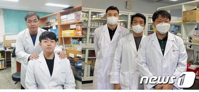 왼쪽부터 김상룡 경북대 생명공학부 교수, 김세환 연구원, 김재광, 김도근 선임 연구원, 김형준 책임연구원.(한국뇌연구원 제공)ⓒ 뉴스1