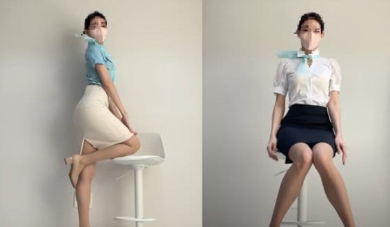 지난달 2일 한 유튜버가 자신의 유튜브 채널에 '승무원 룩북' 영상을 게재하며 특정 항공사의 유니폼을 연상케 하는 복장을 입었다.  (유튜브 갈무리) ⓒ 뉴스1