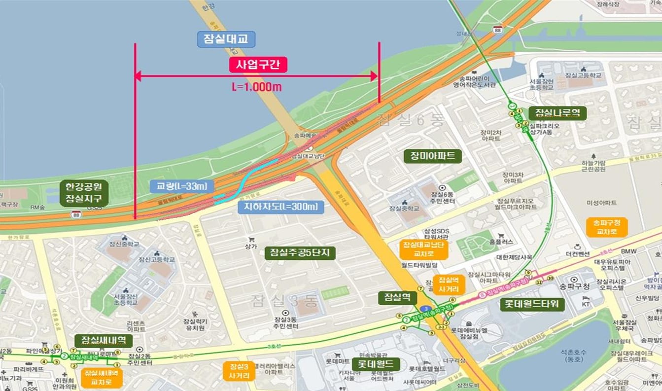 잠실대교 남단IC 연결체계 개선공사 위치도.(서울시 제공)ⓒ 뉴스1