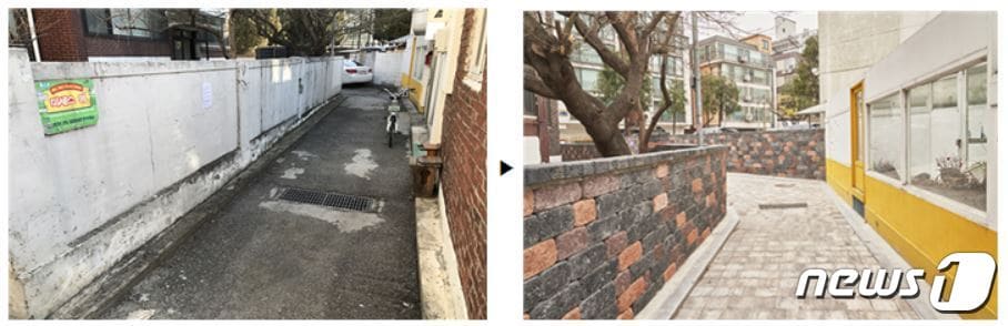 서울 마포구 연남동 동교로51길 골목길 개선사업 전(왼쪽)과 후 모습(서울시 제공).ⓒ 뉴스1