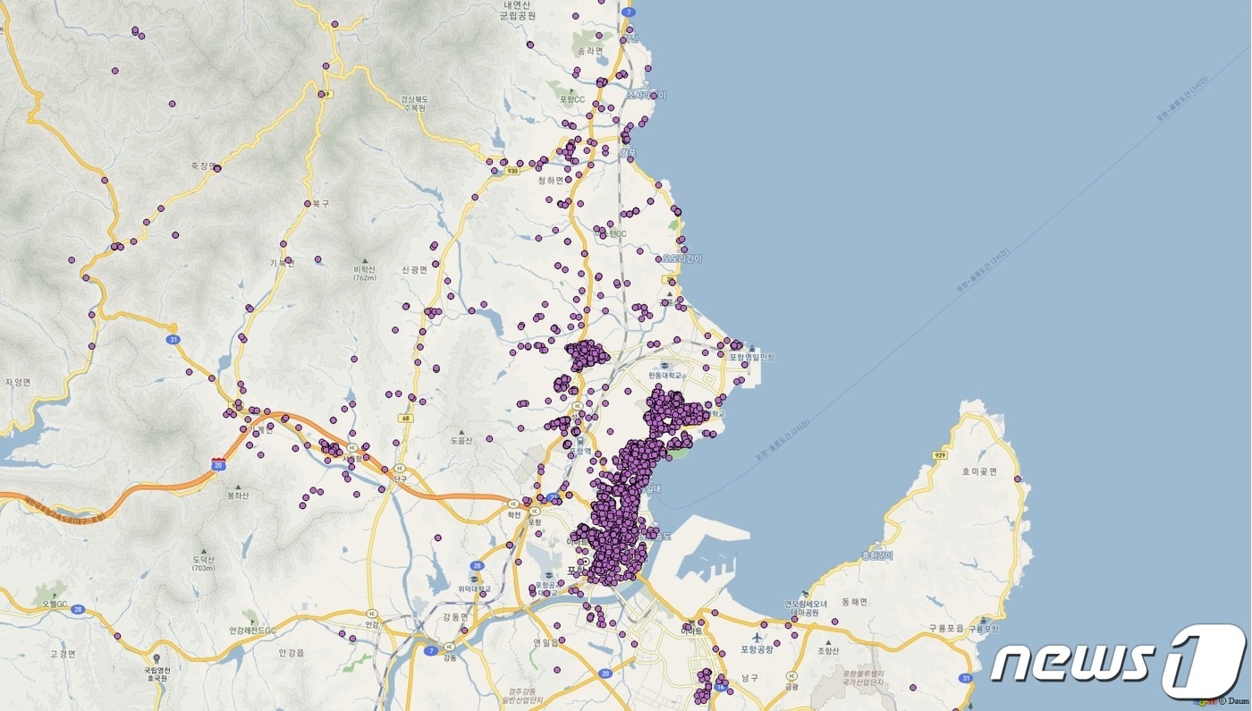 경북도는 15일 지방세와 지방행정제재·부과금 고액·상습 체납자 명단 공개에 앞서 체납자에게 사전 안내문을 발송하고 6개월간 소명 기회를 부여한다. 경북도 자동차세 체납자 분포 빅데이터 지도/뉴스1