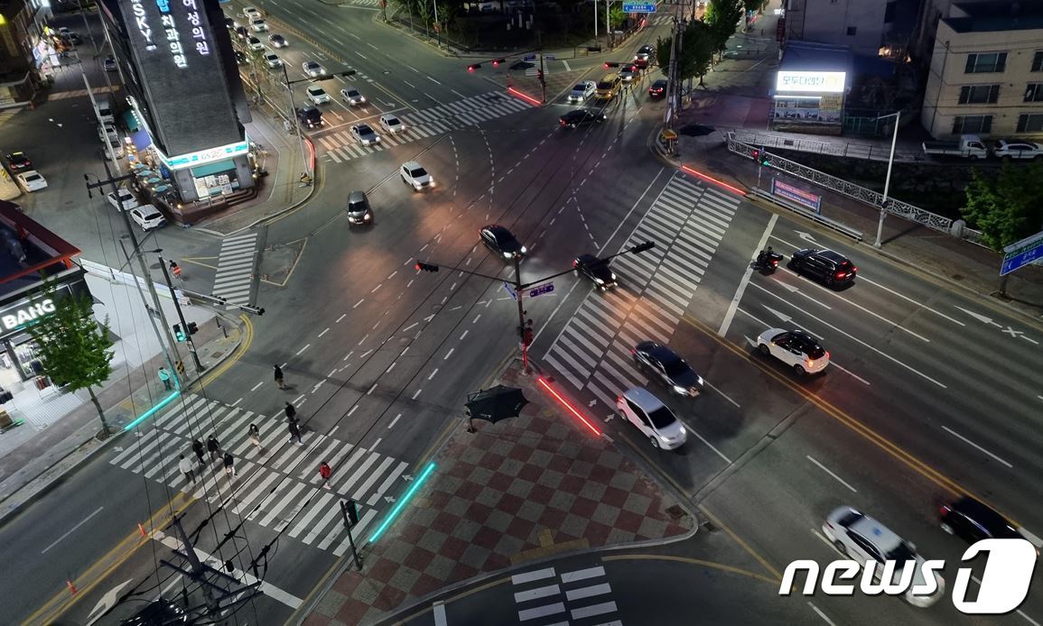 강원 춘천 석사동 거두사거리에 설치된 바닥형 보행신호등.(춘천시 제공) 2021.5.9./뉴스1