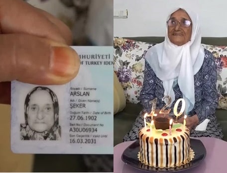 터키의 세커 아슬란 할머니(오른쪽)의 운전면허증(왼쪽)에 출생년도인 1902년이 적혀있다. (메트로 갈무리) ⓒ 뉴스1