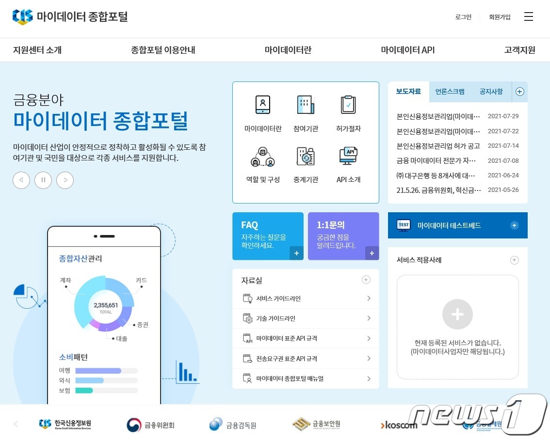 마이데이터 종합포털(신용정보원 제공)ⓒ 뉴스1