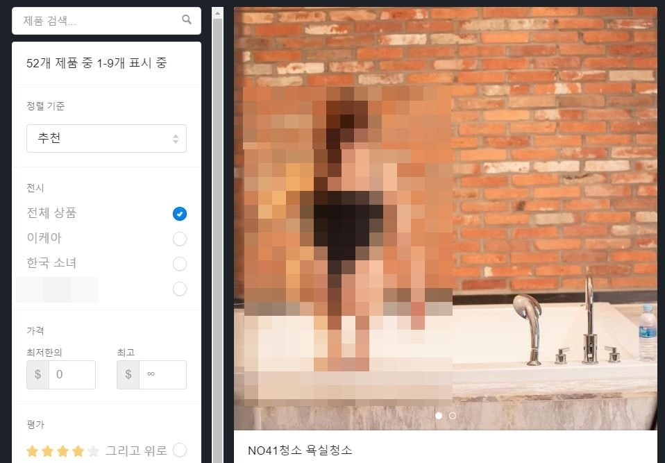 유튜브의 한 영상이 최종적으로 접속하도록 유도하고 있는 사이트의 첫 화면. 카테고리 분류로는 '한국 여성', '이케아' 등이 있다. (홈페이지 갈무리) ⓒ 뉴스1