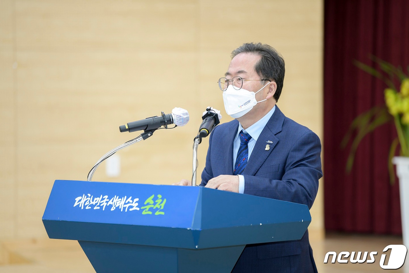 허석 전남 순천시장이 3일 오전 시청 대회의실에서 신년 기자회견을 열고 언론인과 질의응답을 하고 있다.(순천시 제공)2022.1.3/뉴스1 ⓒ News1