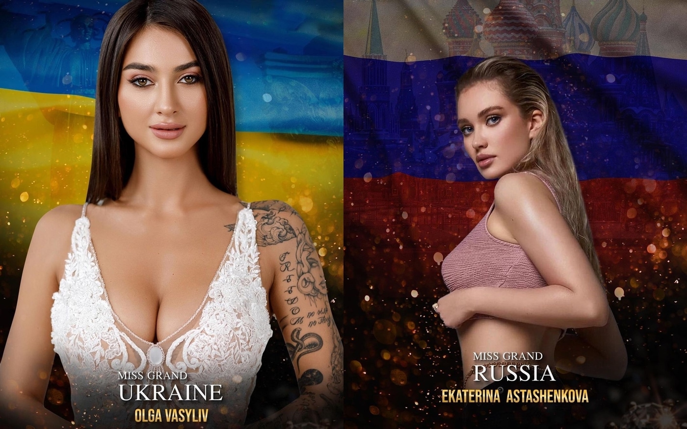 우크라이나 올가 바실리브(왼쪽), 러시아 에카테리나 아스타셴코바. (2022 미스 그랜드 인터내셔널 인스타그램 갈무리)