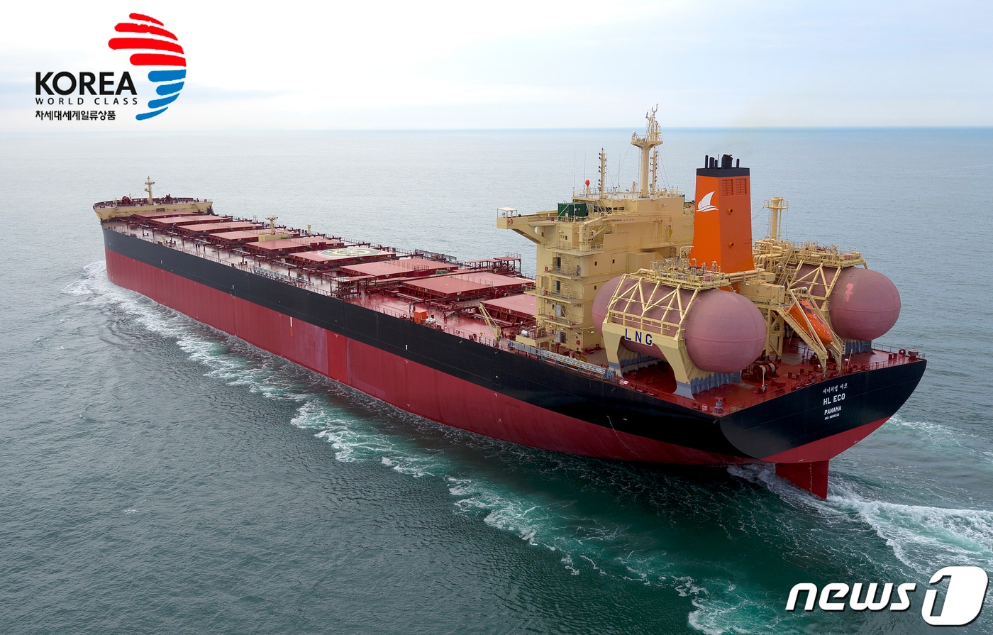 현대삼호중공업이 최근 세계일류상품 인증을 획득한 '18만톤급 LNG 이중연료 추진 살물선'. ⓒ News1