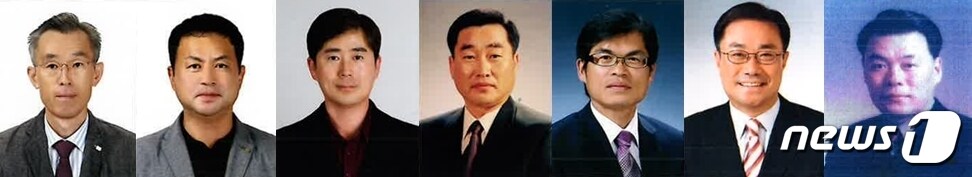 (왼쪽부터)송성섭 지평건설㈜ 대표, 양철호 호영엘리베이터㈜ 대표, 최영삼 ㈜포스코건설 사장, 박종운 상림건설㈜ 대표, 김남권 ㈜청사엔지니어링종합건축사사무소 대표, 김성수 대정건설㈜ 대표, 박달영 금영이엔씨㈜ 대표.(청주시 제공).2022.11.29/뉴스1