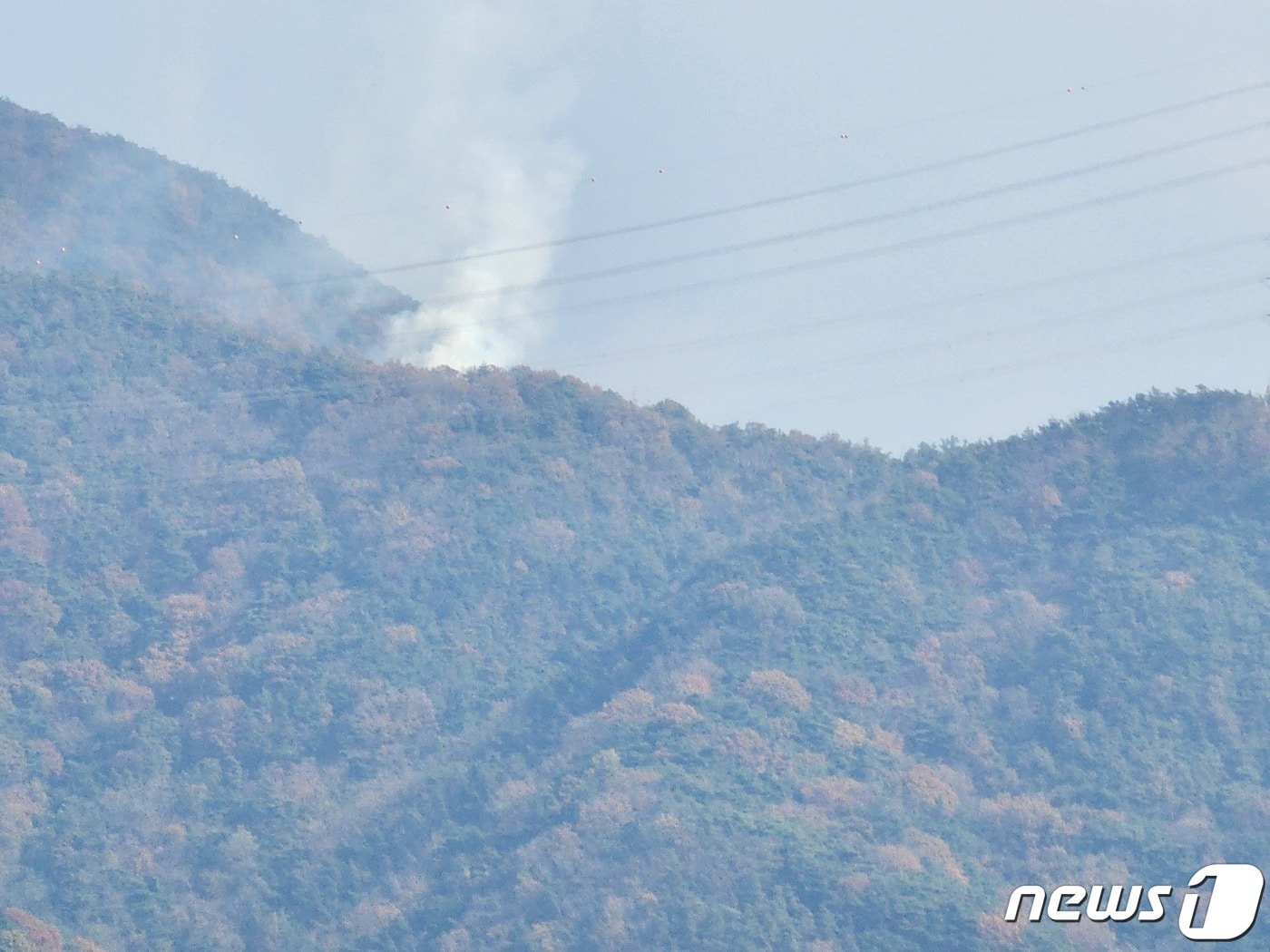 8일 오후 12시58분께 전북 김제시 금산면의 한 야산에서 산불이 발생했다.&#40;산림당국 제공&#41;2022.11.8/뉴스1