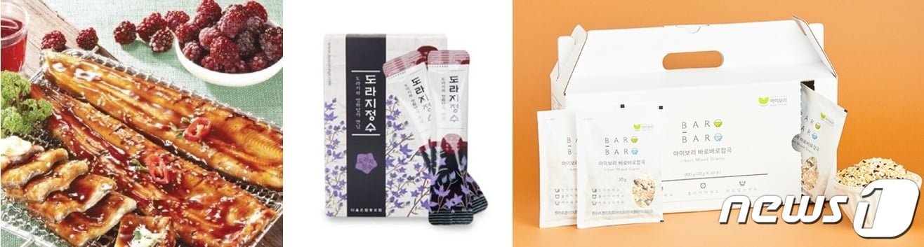 전북 고창군 농특산품 생산·판매 업체들이 전북도지사 '인증상품'으로 선정됐다. 왼쪽부터 참바다 '복분자 민물장어구이', 더좋은협동조합 '도라지청', 아이보리영농조합 '바로바로잡곡'(고창군 제공),2202.12.1/뉴스1