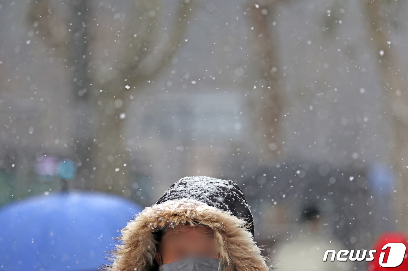 전국 각지에 대설과 한파가 찾아온 15일 서울 시내 거리에서 한 시민의 모자 위로 눈이 쌓여 있다. 2022.12.15/뉴스1 ⓒ News1 조태형 기자