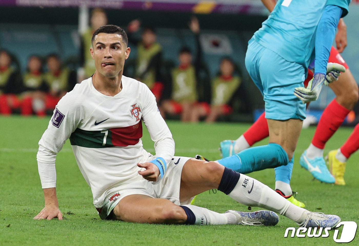 2일 오후(현지시간) 카타르 알라이얀 에듀케이션 시티 스타디움에서 열린 2022 카타르 월드컵 조별리그 H조 3차전 대한민국과 포르투갈의 경기 전반, 포르투갈의 크리스티안 호날두가 골키퍼 선방에 슛이 막히자 아쉬워하고 있다.  ⓒ News1 