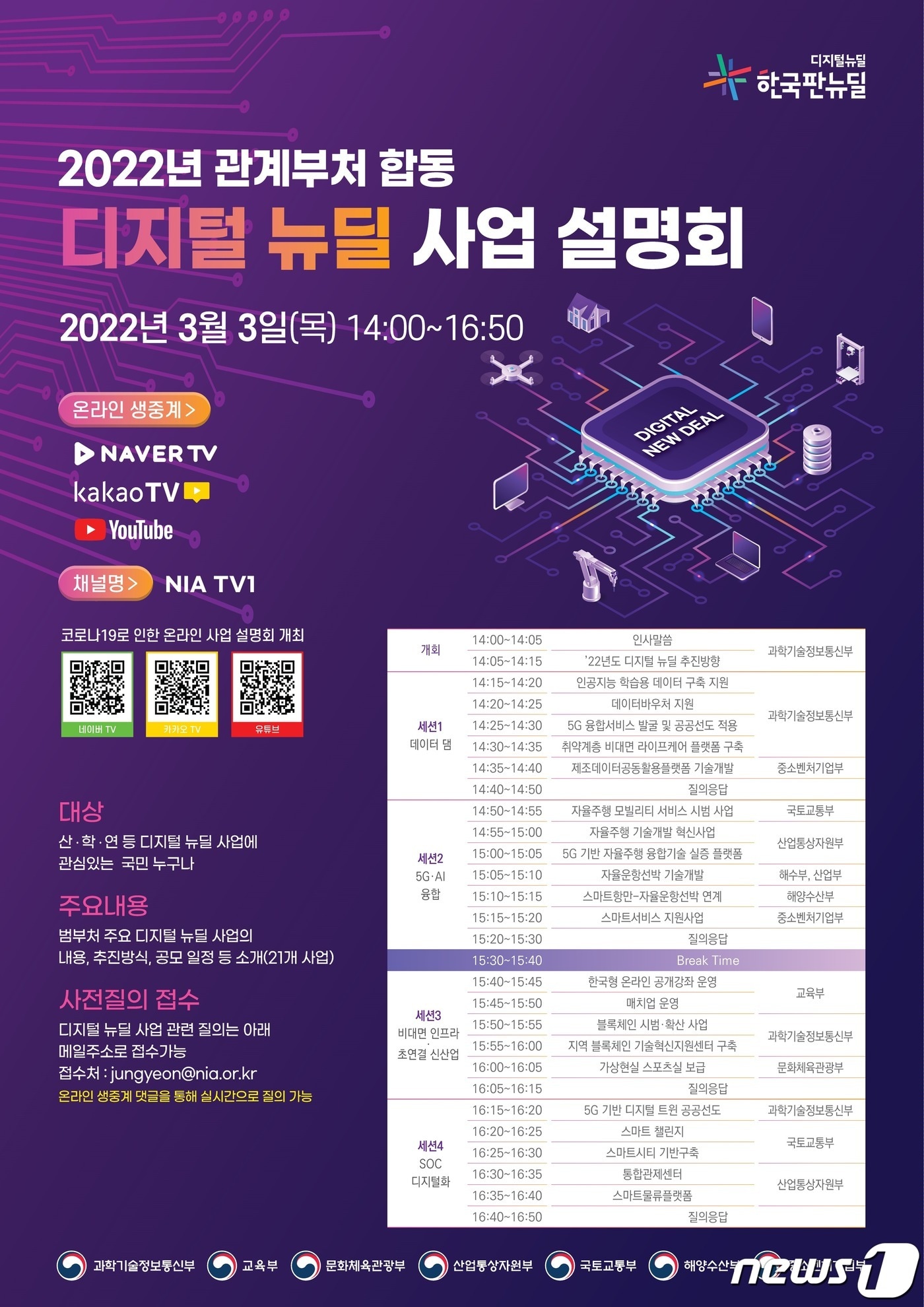 과학기술정보통신부는 관계 부처와 함께 2022년도 디지털 뉴딜 사업 설명회를 3일에 개최한다고 2일 밝혔다.(과기정통부 제공) ⓒ 뉴스1