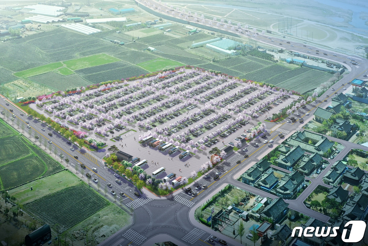 경북 경주시가 황리단길 주변에 총 1100대를 주차할 수 있는 대형 통합환승주차장과 안강읍 산대리에 화물차 공영주차장을 조성한다고 밝혔다. 사진은 통합환승주차장 조감도. (경주시제공)2022.3.23/ⓒ 뉴스1