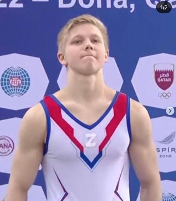 러시아의 우크라이나 침공을 지지하는 표시를 부착한 러시아 체조 국가대표 이반 쿨리악(올렉 베르냐예프 인스타그램 캡처) ⓒ 뉴스1