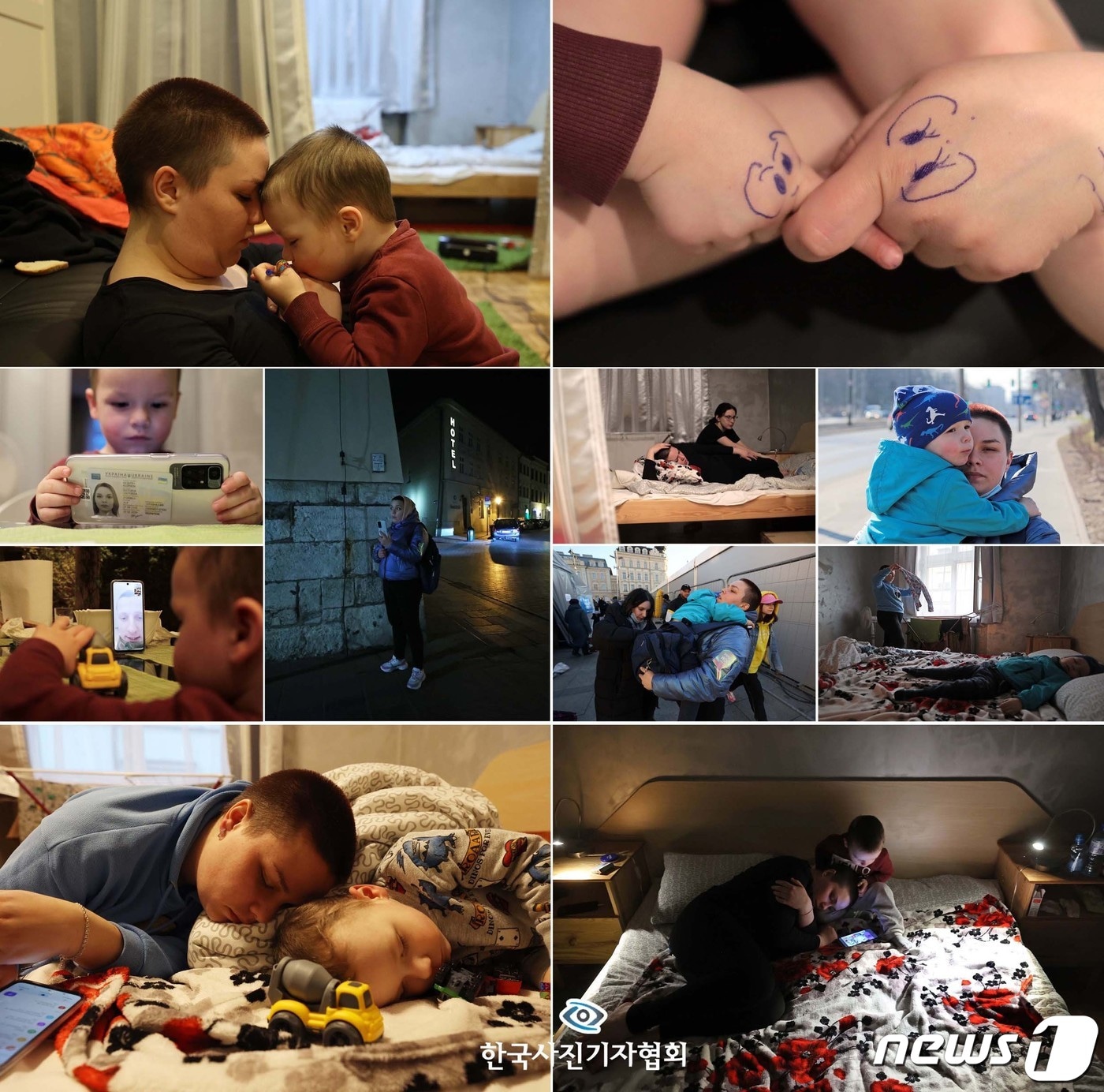 <이달의 보도사진상 - 최우수상> 폴란드 크라쿠프 광장에서 처음 만난 짧은 머리의 25살 엄마, 빅토리아가 처음 한 말이다. 우크라이나 수도 키이우에서 약 100km 떨어진 지토미르에서 살던 빅토리아(25)와 아들 미카엘로(3)는 전쟁을 피해 8일 폴란드로 넘어왔다. 우크라이나에서 국경까지 차로 이동해 폴란드에 사는 친구의 도움으로 크라쿠프까지 올 수 있었다. 현재 친구가 구해준 아파트에서 거주하고 있지만 이번 달까지의 월세만 도움을 받아 앞으로는 빅토리아가 직접 월세를 마련해야 한다. 2022.3.8 <조태형 기자/ 뉴스1/ 한국사진기자협회 - 무단전재 재배포금지>