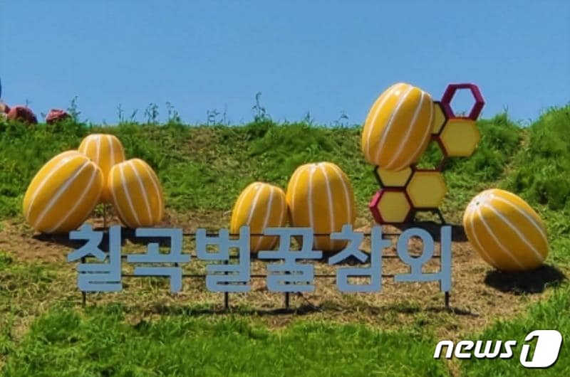 칠곡군 약목면 남계저수지 사면에 설치된 칠곡벌꿀참외 상징 조형물(칠곡군 제공)2022.5.12/ⓒ 뉴스1