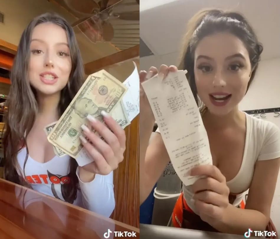 미국의 프랜차이즈 레스토랑 '후터스'에서 종업원으로 일하고 있는 플로리다 출신 법대생 레아 페넬리 (틱톡 갈무리) ⓒ 뉴스1