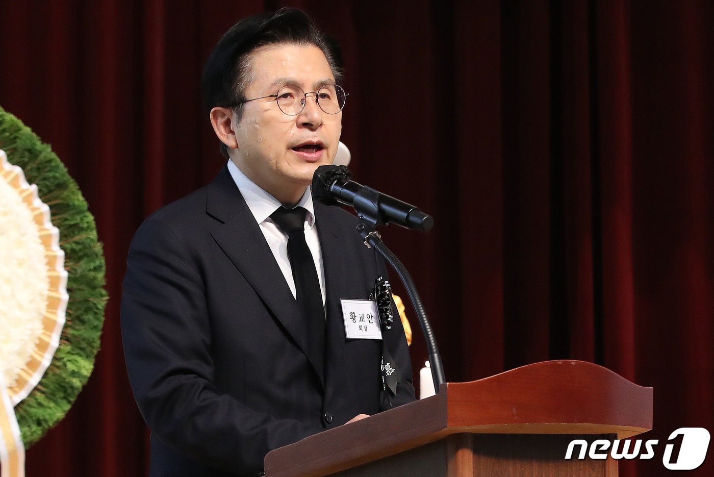 황교안 전 국무총리가 19일 서울 동작구 국립현중원 현충관에서 열린 '이승만 전 대통령 서거57주기 추모식'에서 추모사를 하고 있다. 2022.7.19/뉴스1 ⓒ News1 임세영 기자