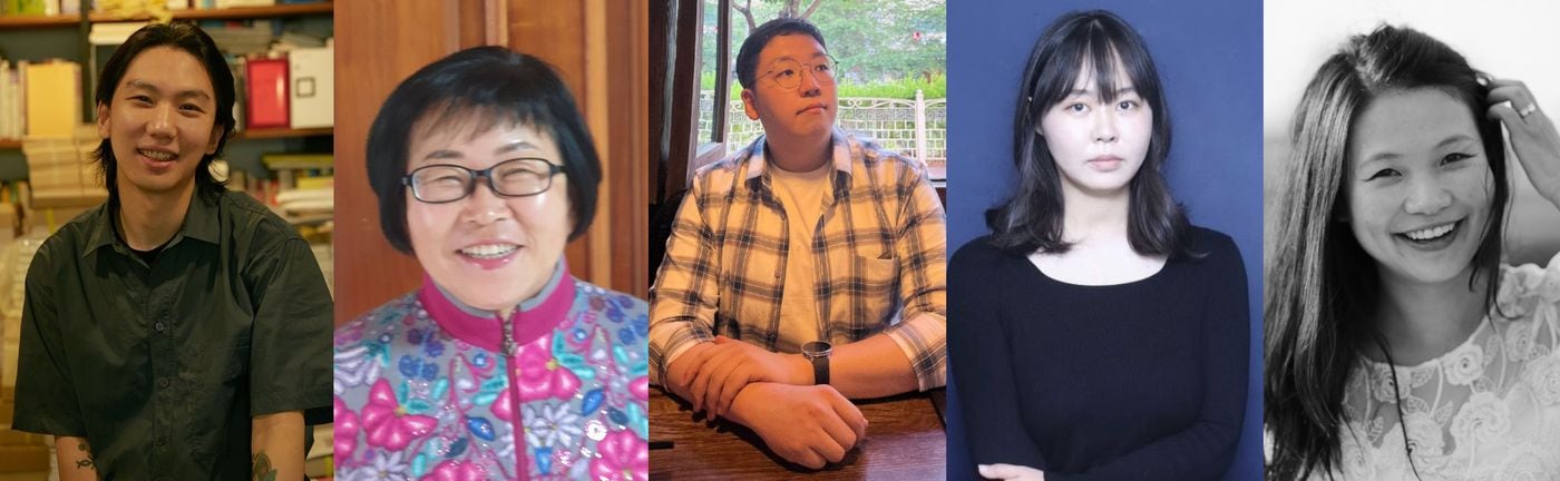 왼쪽부터 신동엽문학상에 최지인(시), 정성숙(소설), 김요섭(평론), 창비신인상에 김상희(시), 주영하(소설) ⓒ 뉴스1