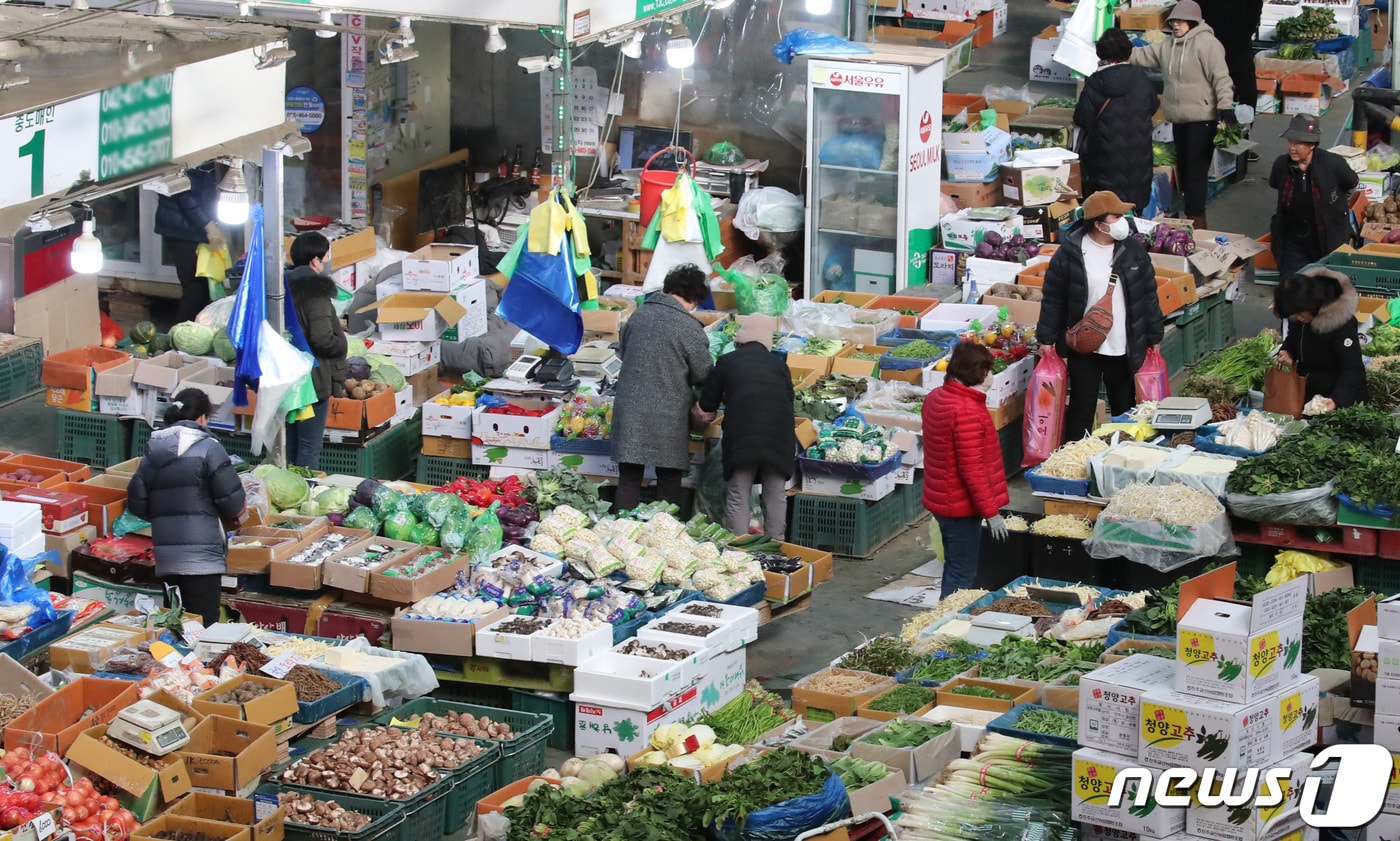 대전 유성구 노은농수산물도매시장이 장을 보러 나온 시민들과 상인들로 분주한 모습을 보이고 있다. 2023.1.19/뉴스1 ⓒ News1 김기태 기자