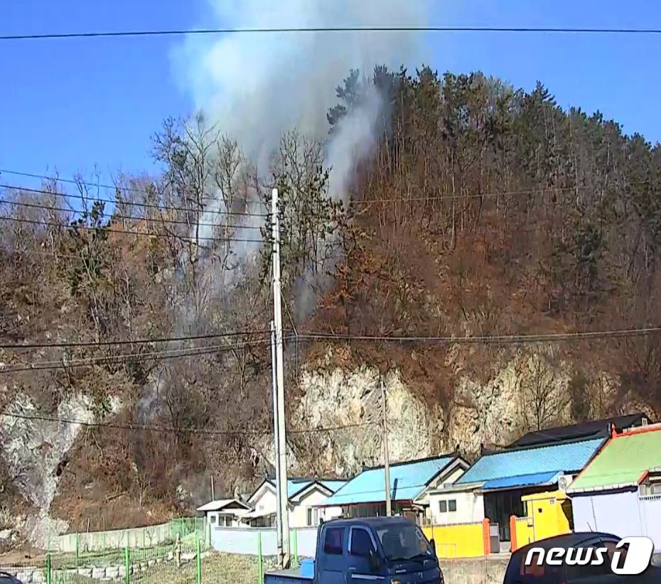 28일 오전 10시16분쯤 경북 포항시 구룡포읍의 한 야산에서 원인을 알 수 없는 불이 나 소방당국이 52분 만에 큰 불길을 잡았다.(경북소방본부 제공)/뉴스1