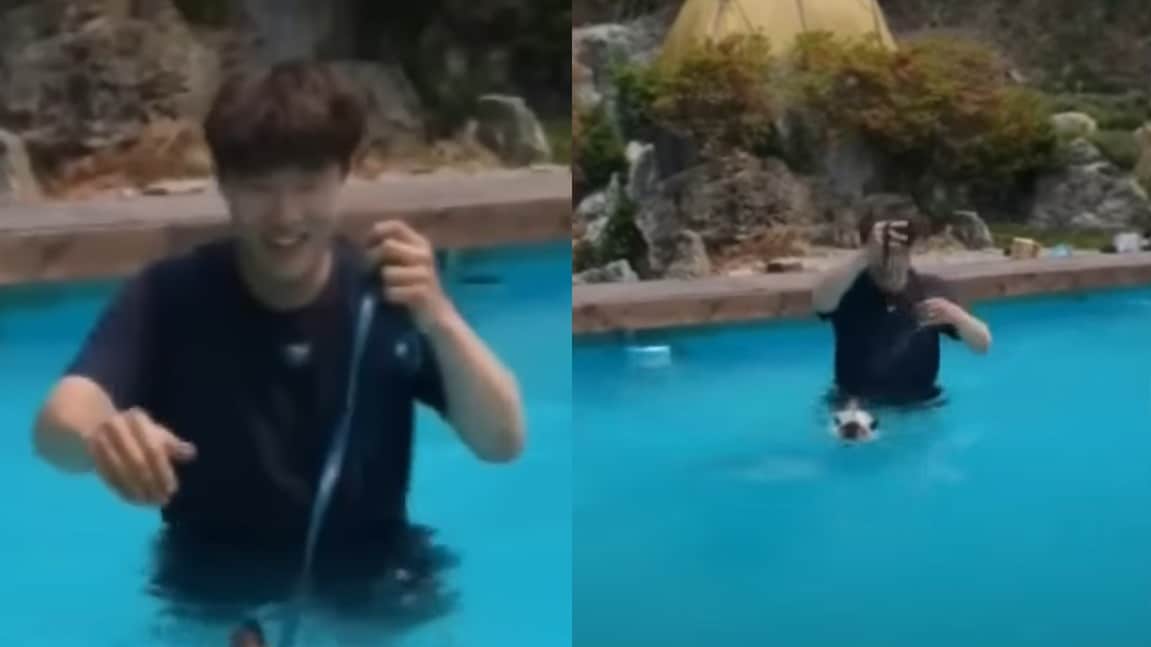 지난해 8월 이기영은 살해한 동거 여성과 함께 한 펜션에 방문했다. 당시 그가 키우던 고양이를 수영장에 빠뜨린 뒤 즐거워하는 모습이 포착됐다. (JTBS '사건반장' 갈무리)