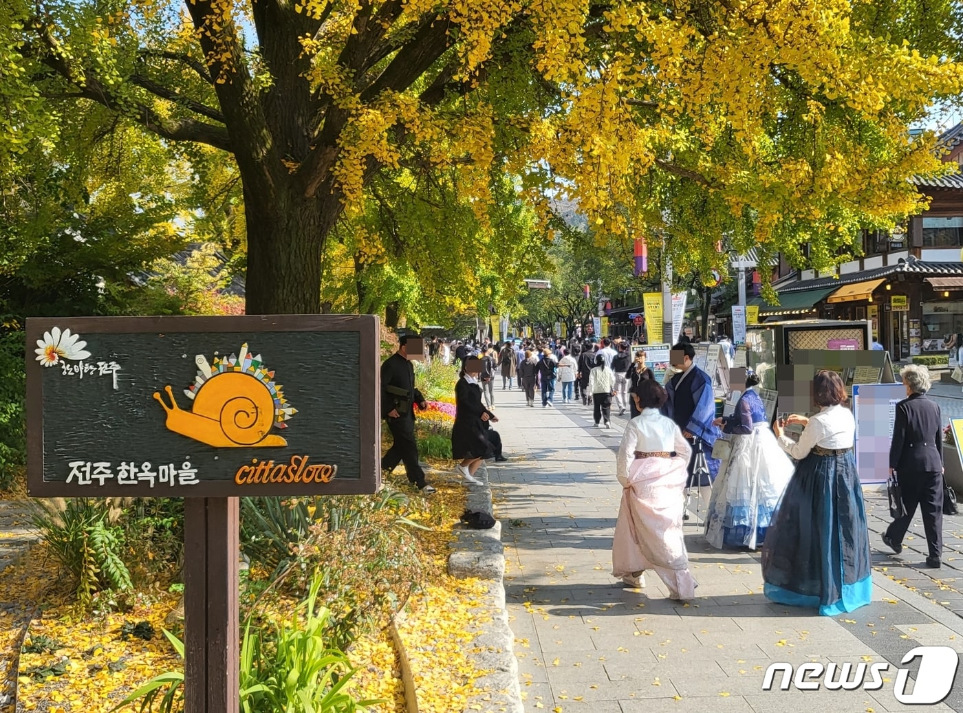 전북 전주한옥마을을 찾은 관광객들이 가을 정취를 만끽하고 있다.2023.10.29/뉴스1 강교현 기자