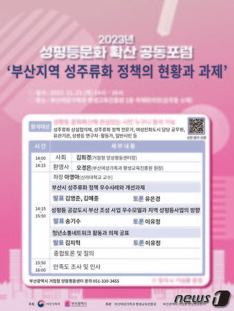 성평등문화 확산 공동포럼 안내 포스터(부산여평원 제공)