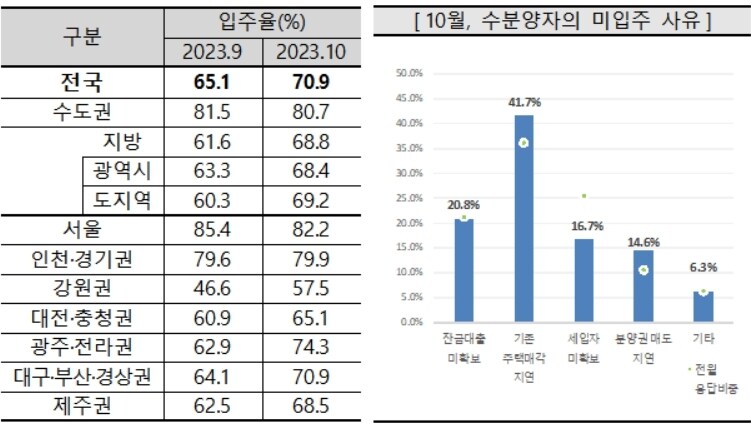 10월 아파트 입주율과 미입주 사유&#40;주택산업연구원 제공&#41;