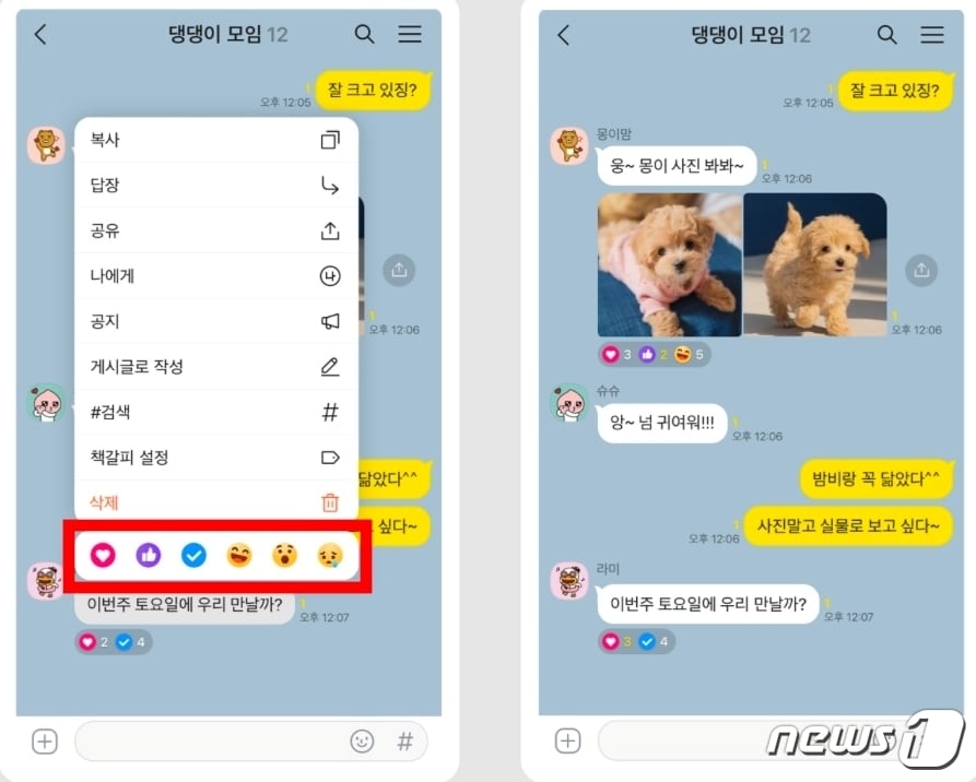카카오톡에서 선보인 말풍선 '리액션' 기능. (카카오톡 공지사항 갈무리)