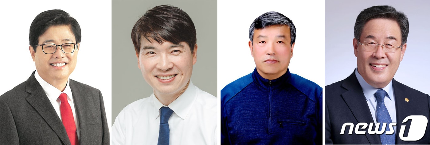 이상조(국민의힘), 박한상(더불어민주당), 유근진(우리공화당), 정우철(무소속) 청주시의원 나선거구 보궐선거 예비후보.(왼쪽부터)