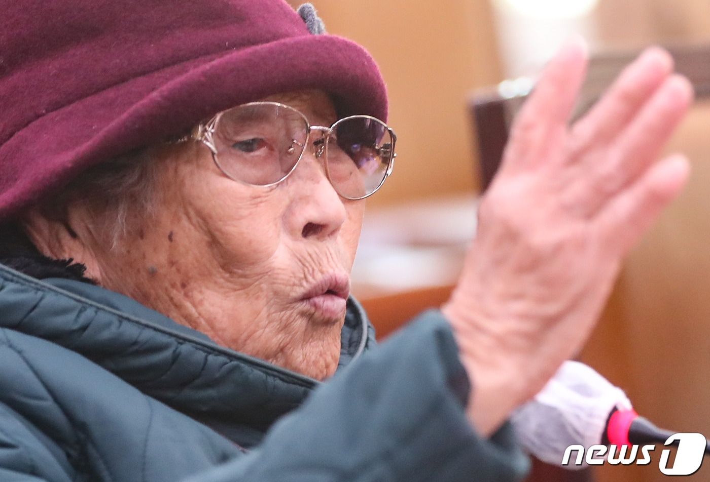 일제 강제동원 피해자 양금덕 할머니가 13일 서울 여의도 국회에서 열린 외교통일위원회 전체회의에 참고인으로 출석해 발언하고 있다. 2023.3.13/뉴스1 ⓒ News1 허경 기자
