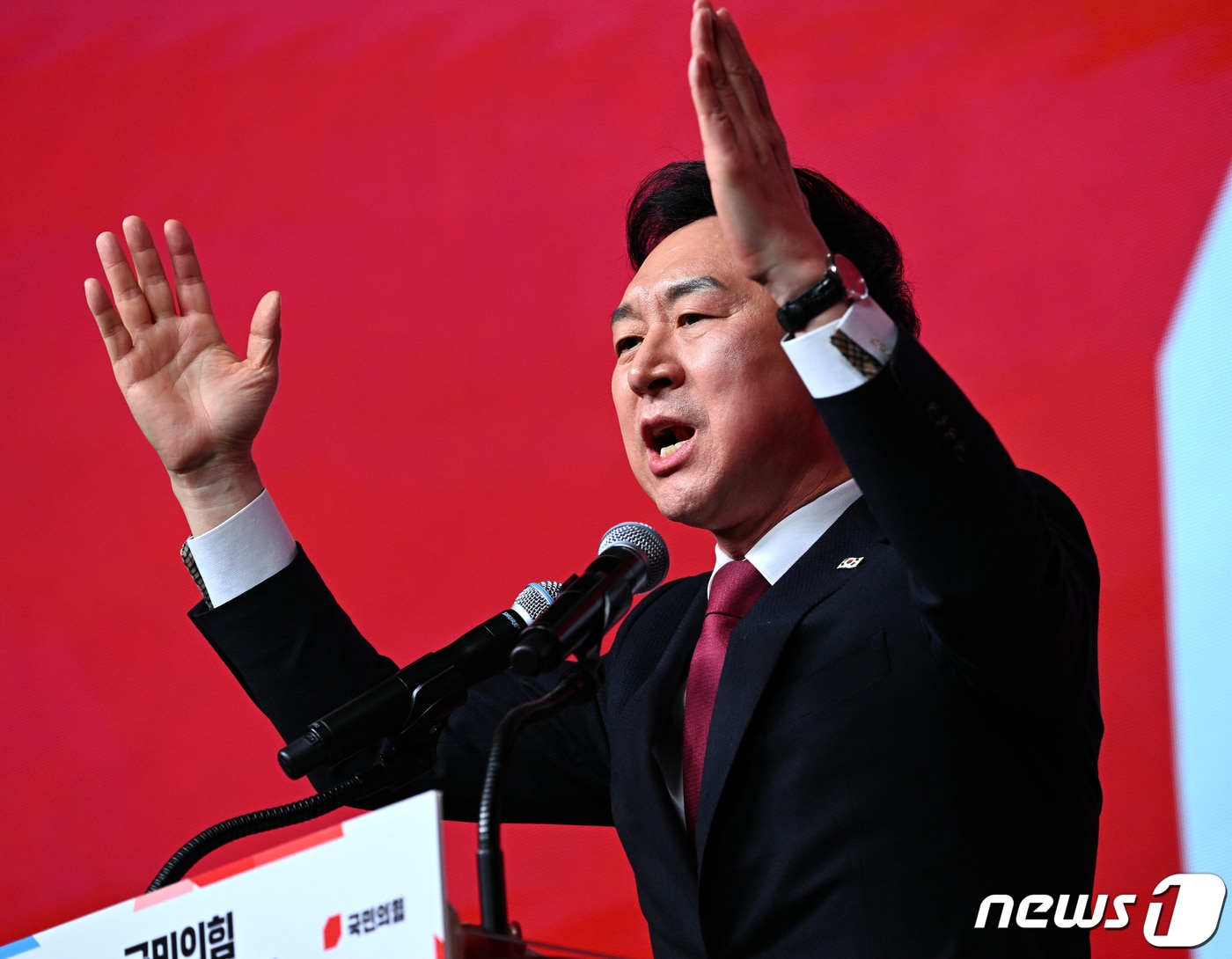 김기현 전 국민의힘  대표가 국민의힘 제3차 전당대회에서 당대표직 수락연설을 하고 있는 모습. &#40;공동취재&#41; 2023.3.8/뉴스1 ⓒ News1 허경 기자