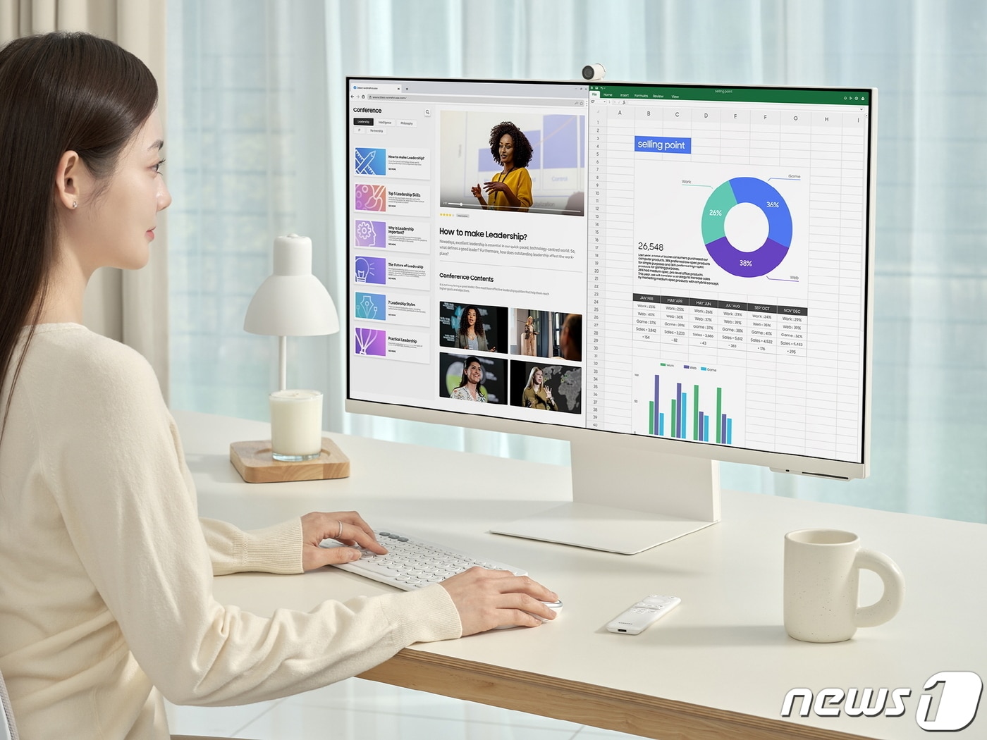 2023년형 스마트 모니터 M8을 사용하고 있는 모습. (삼성전자 제공)