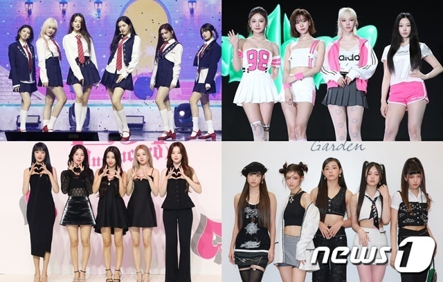 (왼쪽 위부터 시계방향으로) 아이브, 에스파, 뉴진스, (여자)아이들