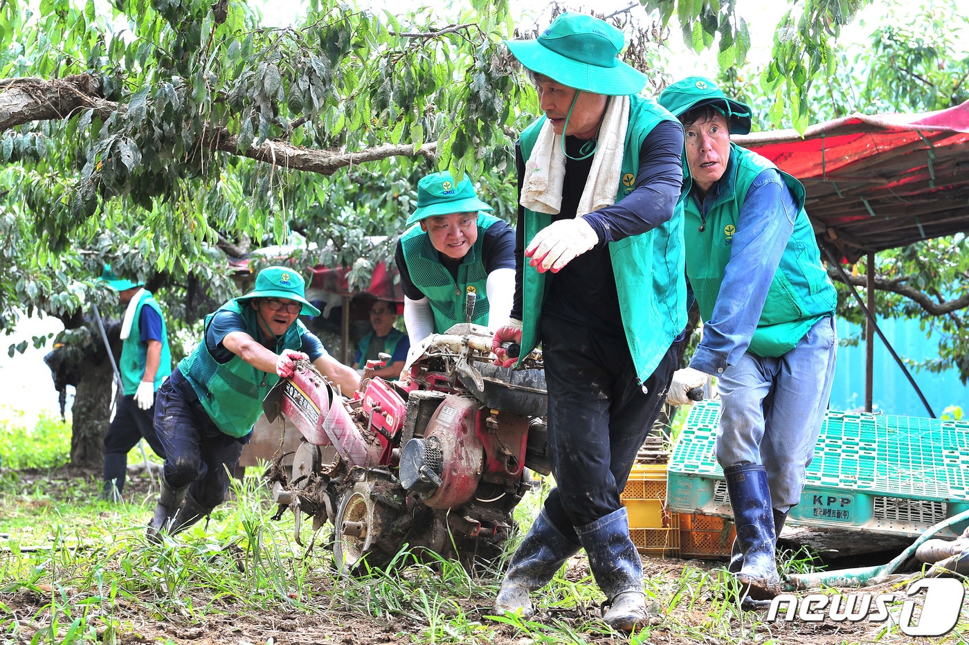 대구 군위군 새마을회는 10일 새마을운동중앙회 공모사업인 '녹색·건강·문화 새마을 가꾸기'에 선정됐다고 밝혔다 사진은 군위새마을회 관계자들이 2023년 제6호 태풍 '카눈'의 피해를 본 효령면 일원에서 피해 복구 작업을 진행하는 모습. (군위군 제공. 재판매 및 DB금지)