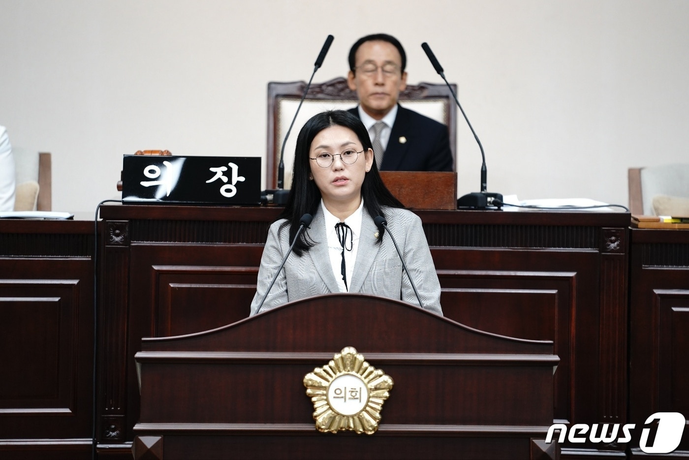 백지은 대구수성구의원이 지난 25일 본회의에서 5분 자유발언을 하고 있다. (대구 수성구의회 제공)