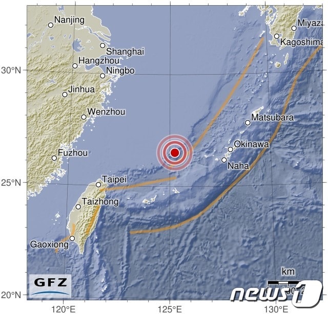 대만 동북부에서 규모 6.1 지진이 발생했다. &#40;독일 지구과학연구센터, GFZ&#41;  