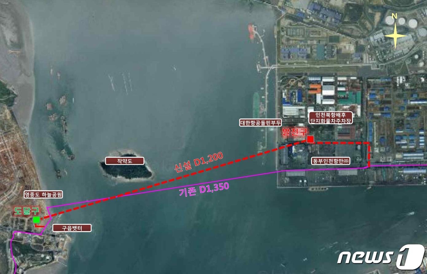 영종도 해저터널 송수관로 설치 위치도.(인천시 제공)